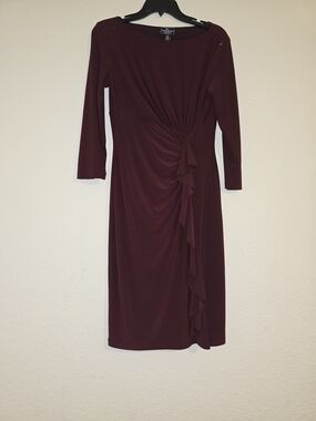 American Apparel Burgundy Ruffle-Accent Midi Dress